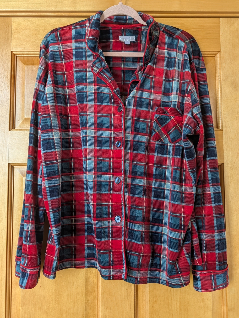 Secret Treasures Red and Green Plaid Flannel Pajama Top